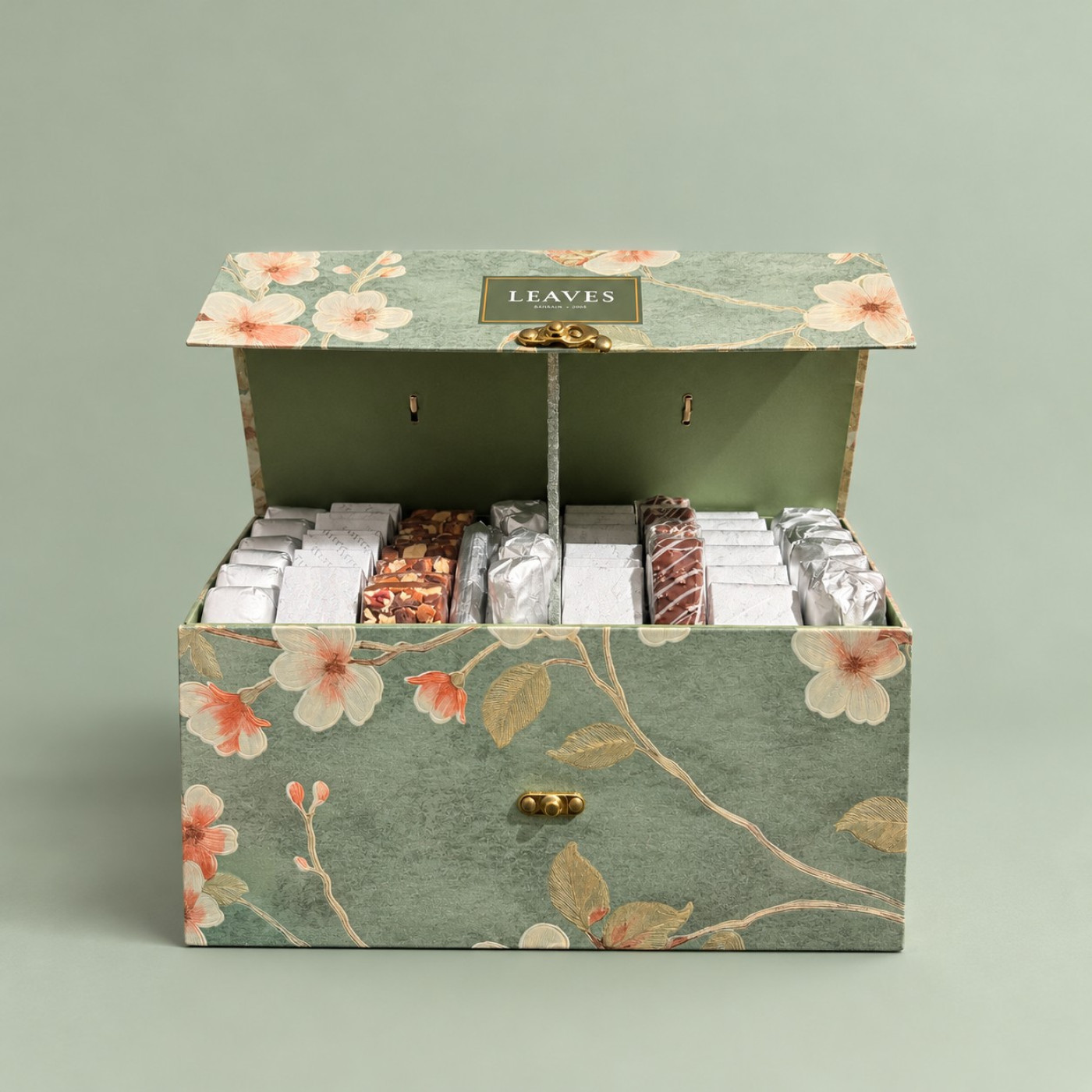 Portuguese Sage Green Floral Chocolate Box