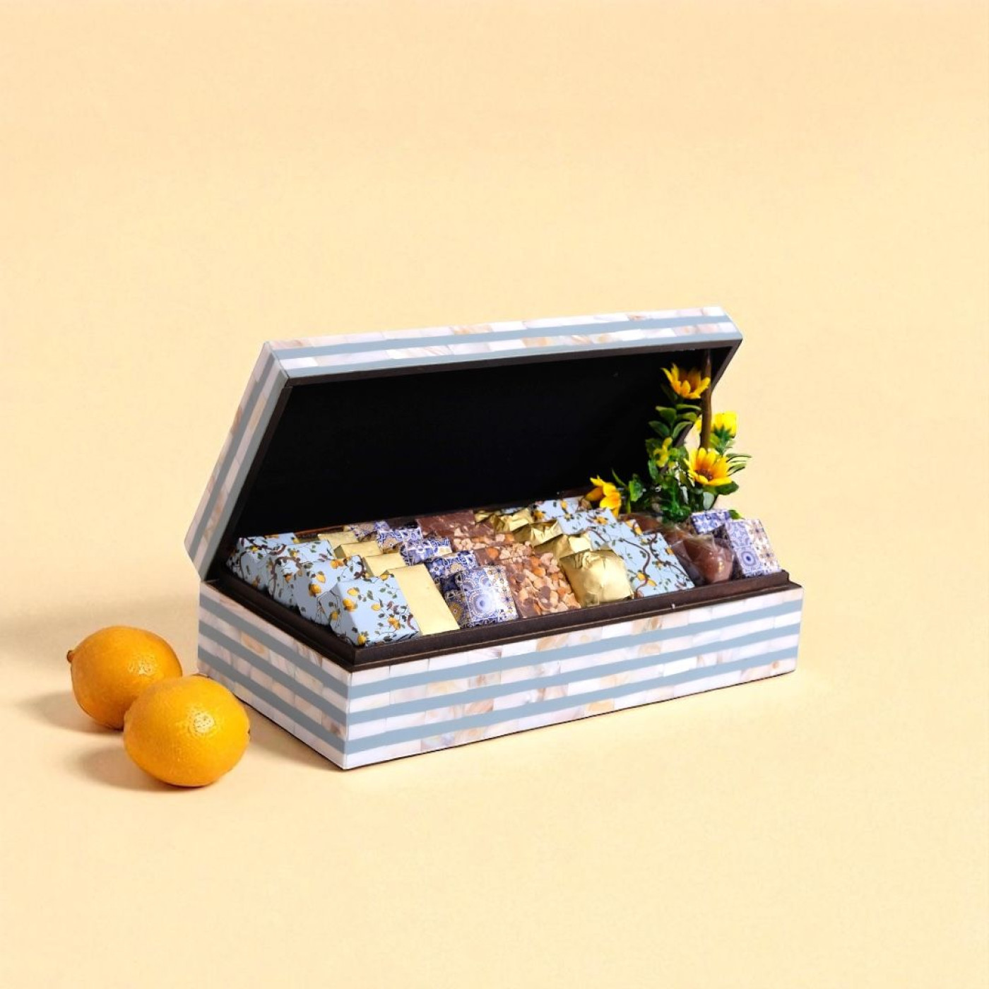 Striped Keepsake Box with Sunflowers