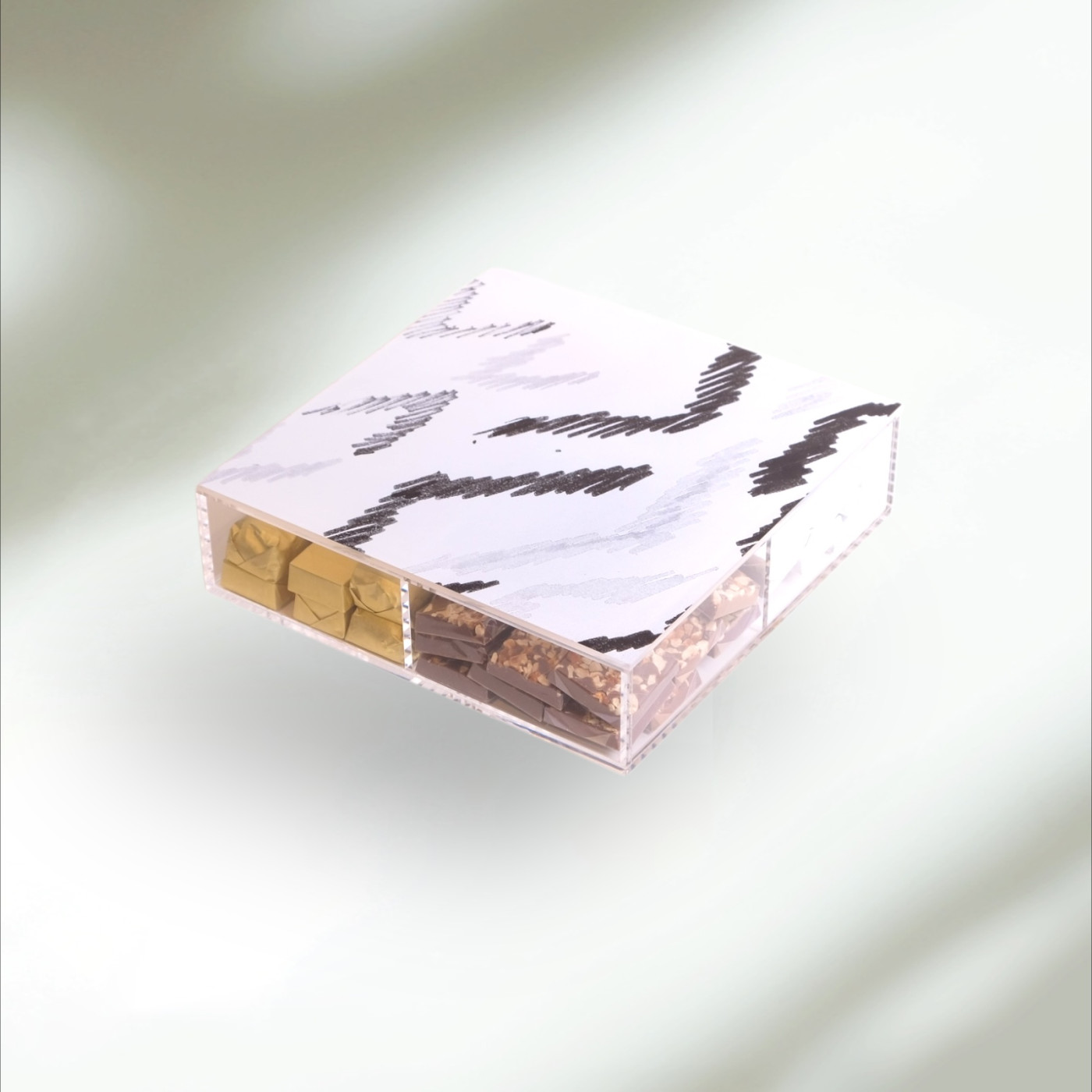 Black & White Acrylic Compartment Chocolate Box