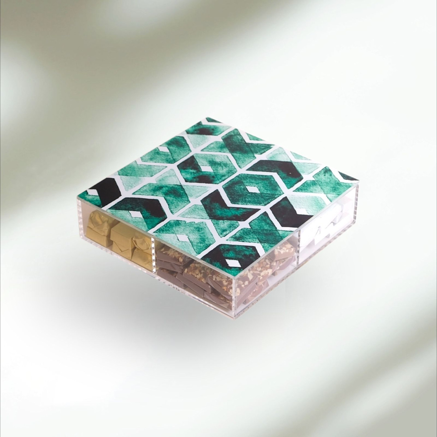 Geometrical Green Acrylic Compartment Chocolate Box
