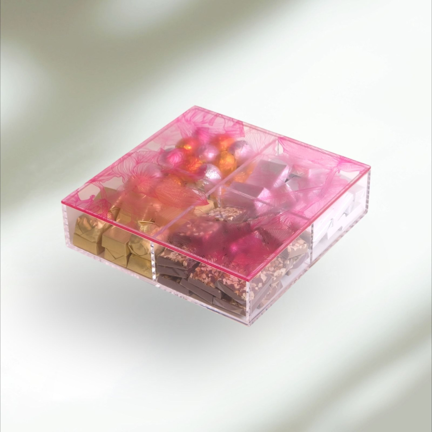 Pink Floral Acrylic Compartment Chocolate Box