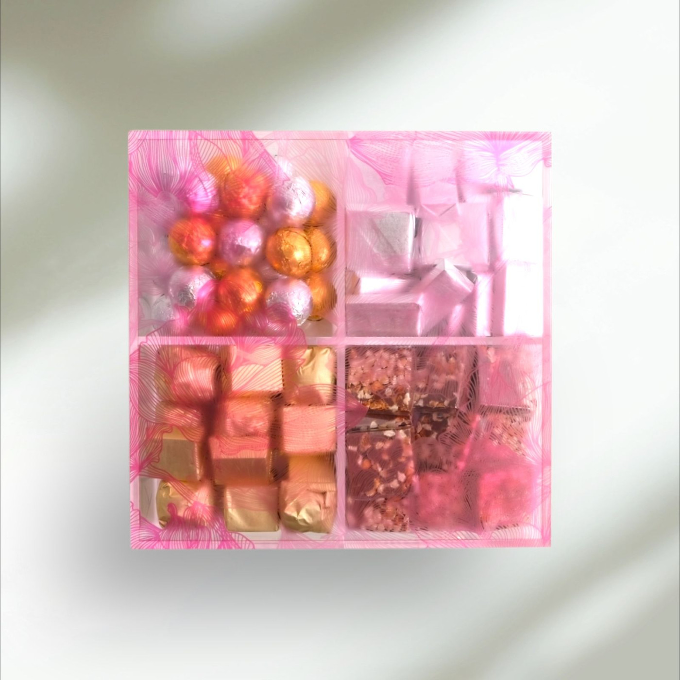 Pink Floral Acrylic Compartment Chocolate Box