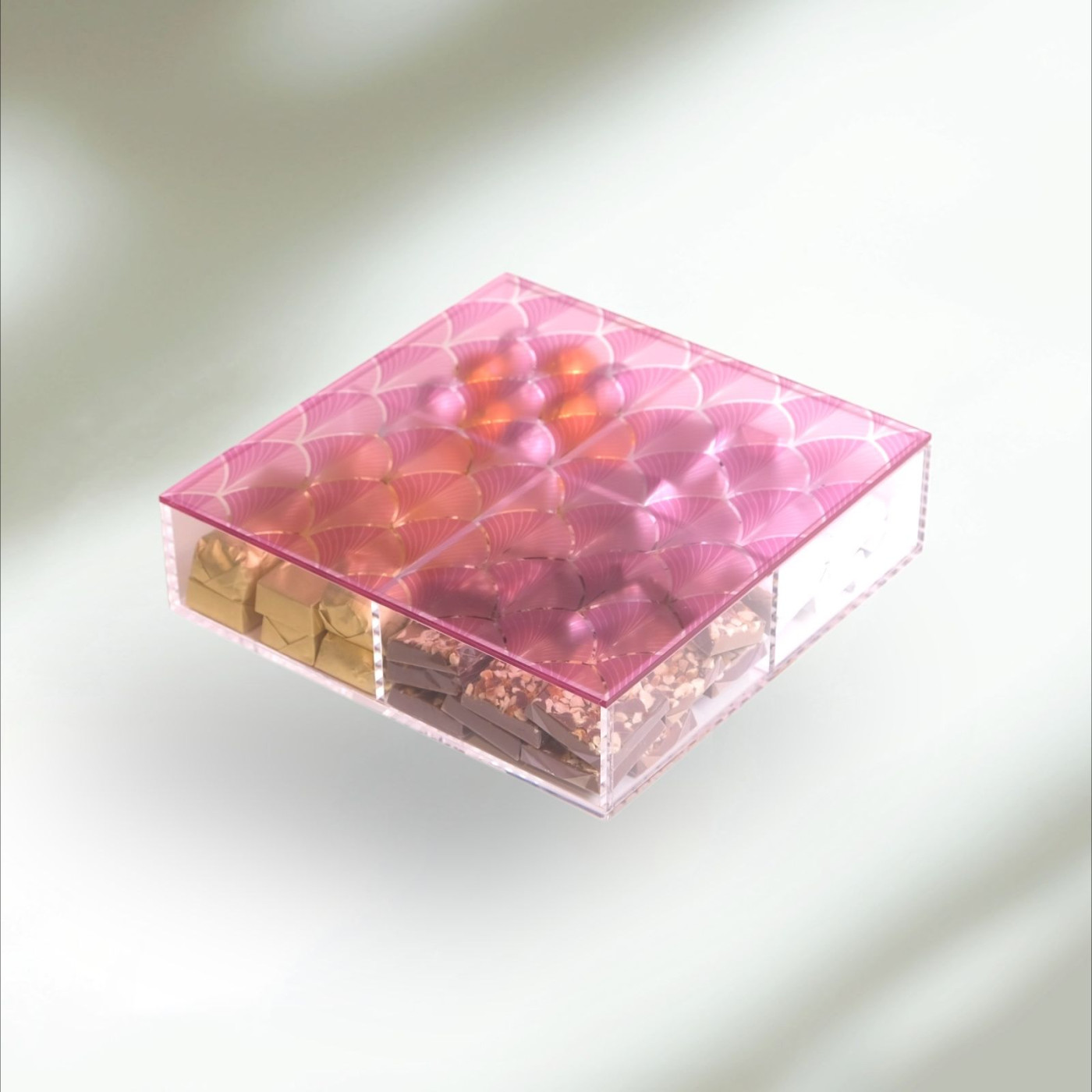 Blush Fan Pattern Acrylic Compartment Chocolate Box